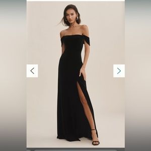 Jenny Yoo Issa Off-The-Shoulder Stretch Velvet Column Gown NWT black size 2